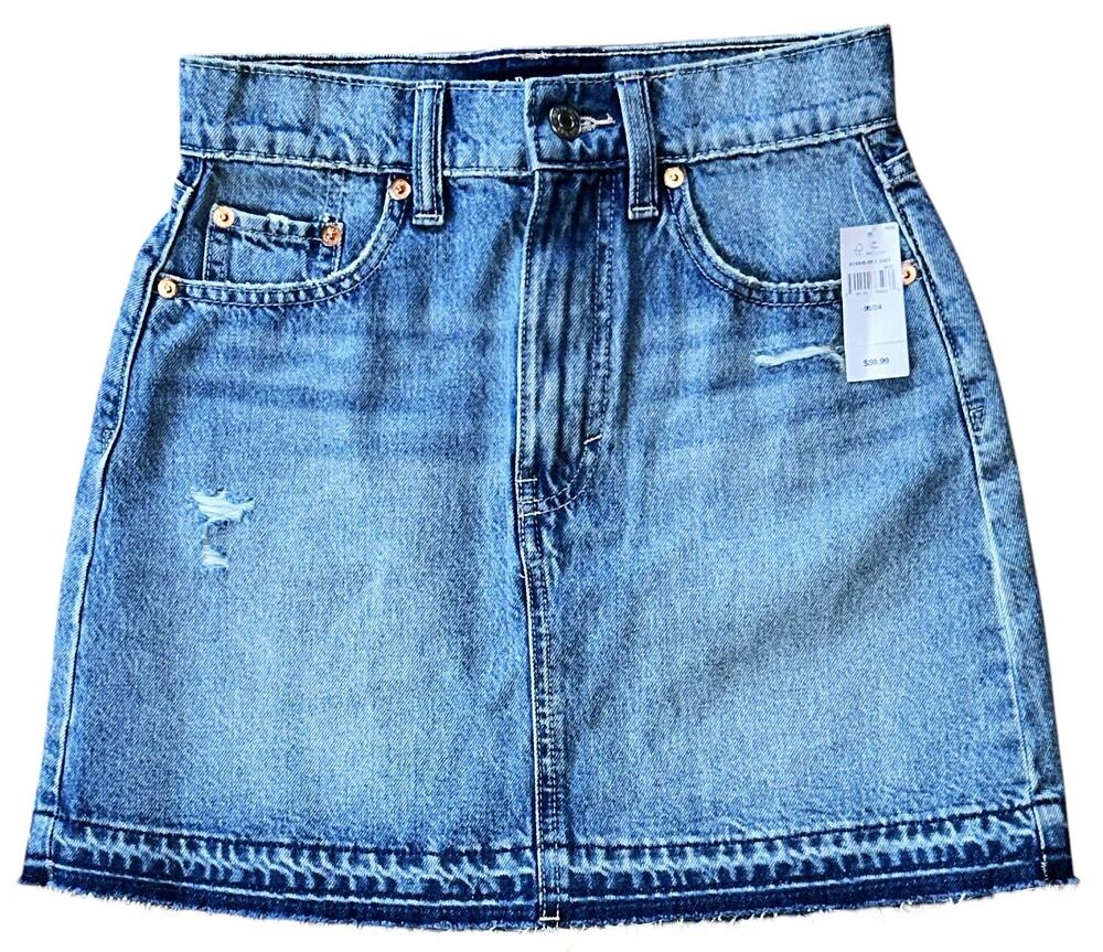 Gap Light Wash Raw Hem 100% Cotton Denim Mini Skirt 00X24 (15X24)